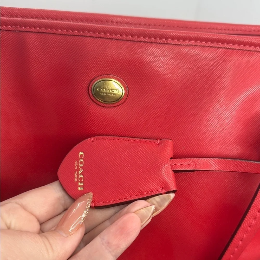 COACH PEYTON LEATHER ZIP TOP SHOPPER TOTE BAG PURSE PERSIMMON